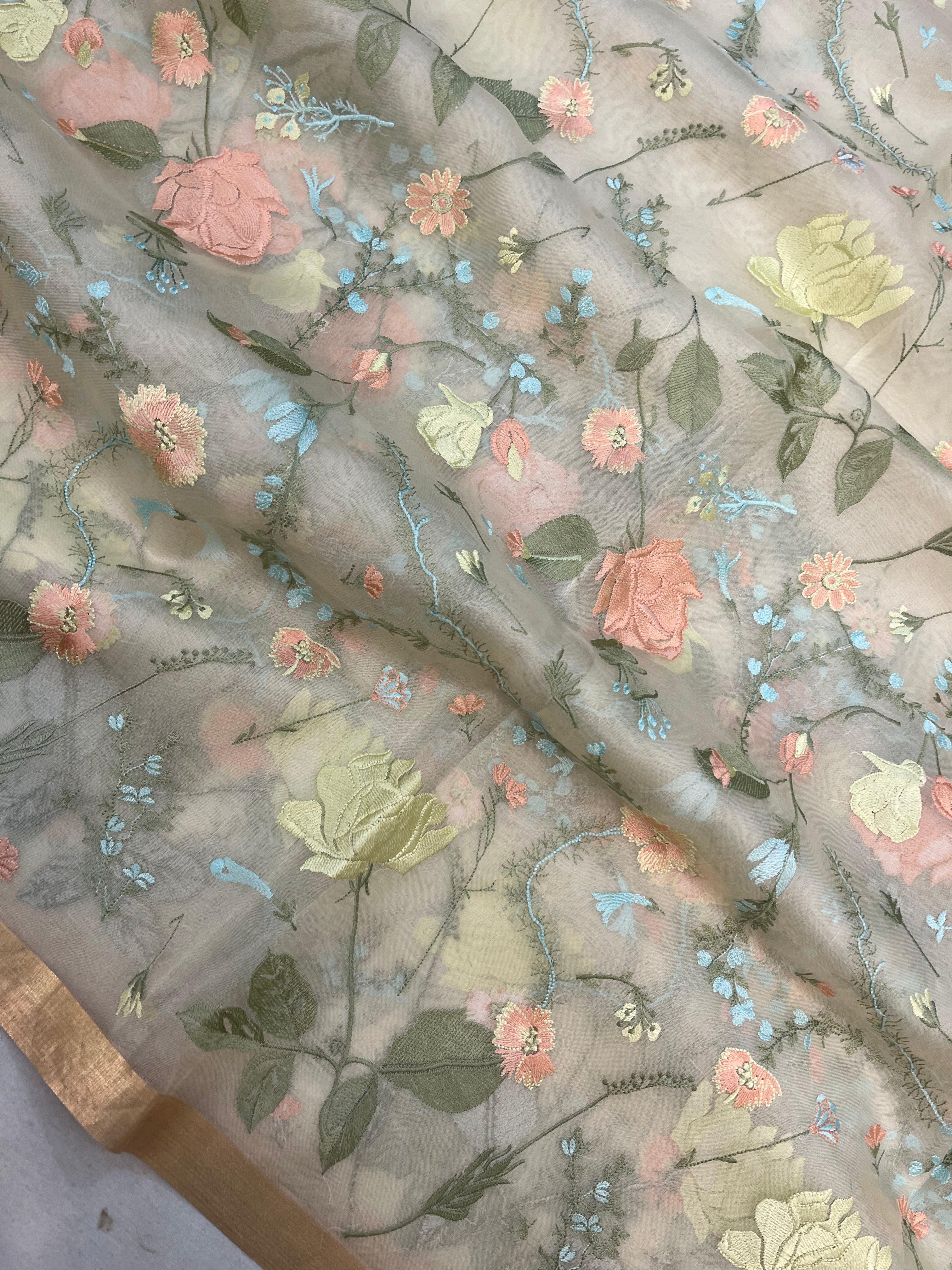 Pure Organza Chikankari Handloom Banarasi Saree