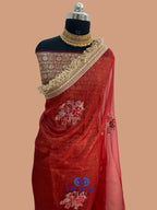 Red Color Pure Tissue Silk with Lace Work Banarasi Saree