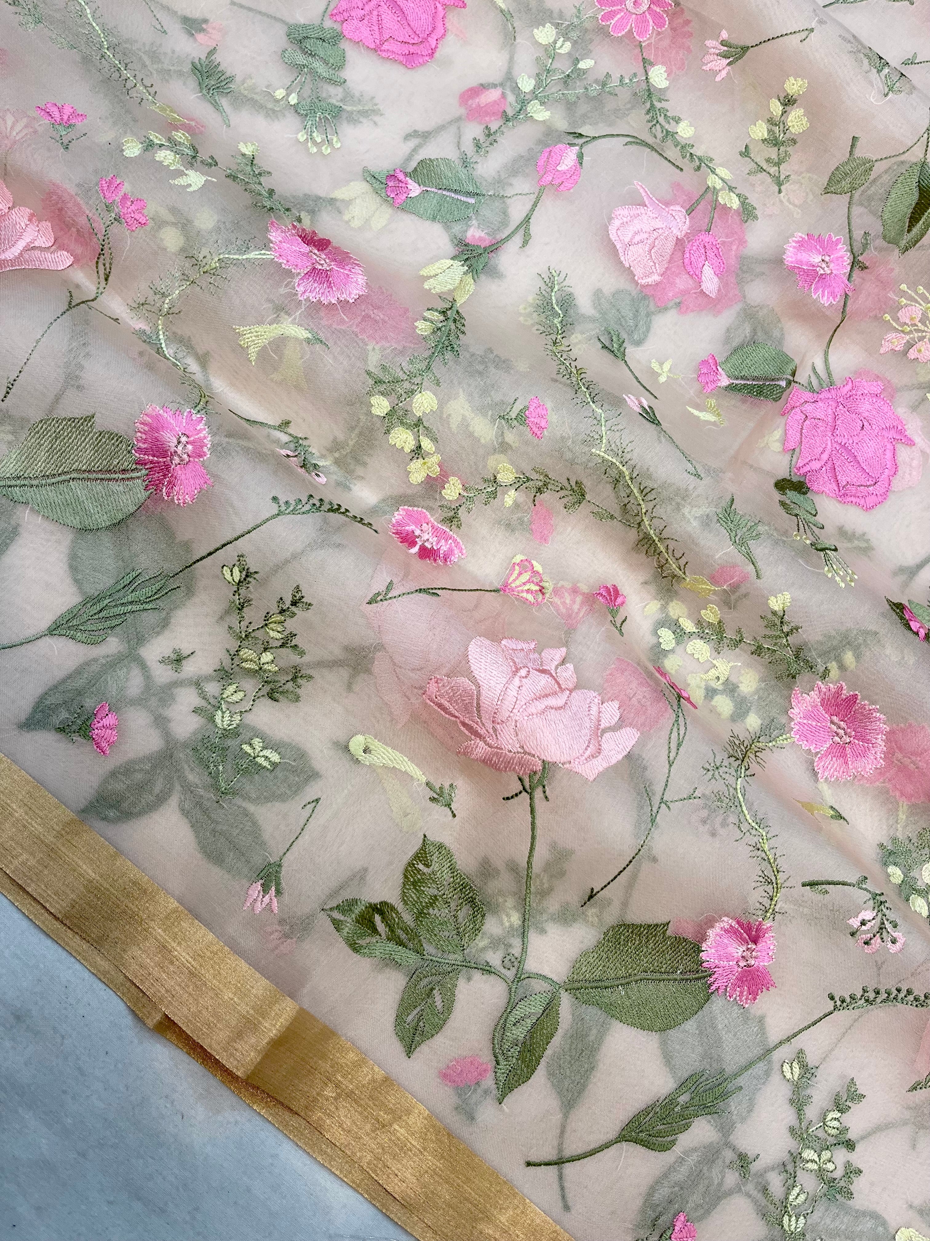 Pure Organza Chikankari Handloom Banarasi Saree