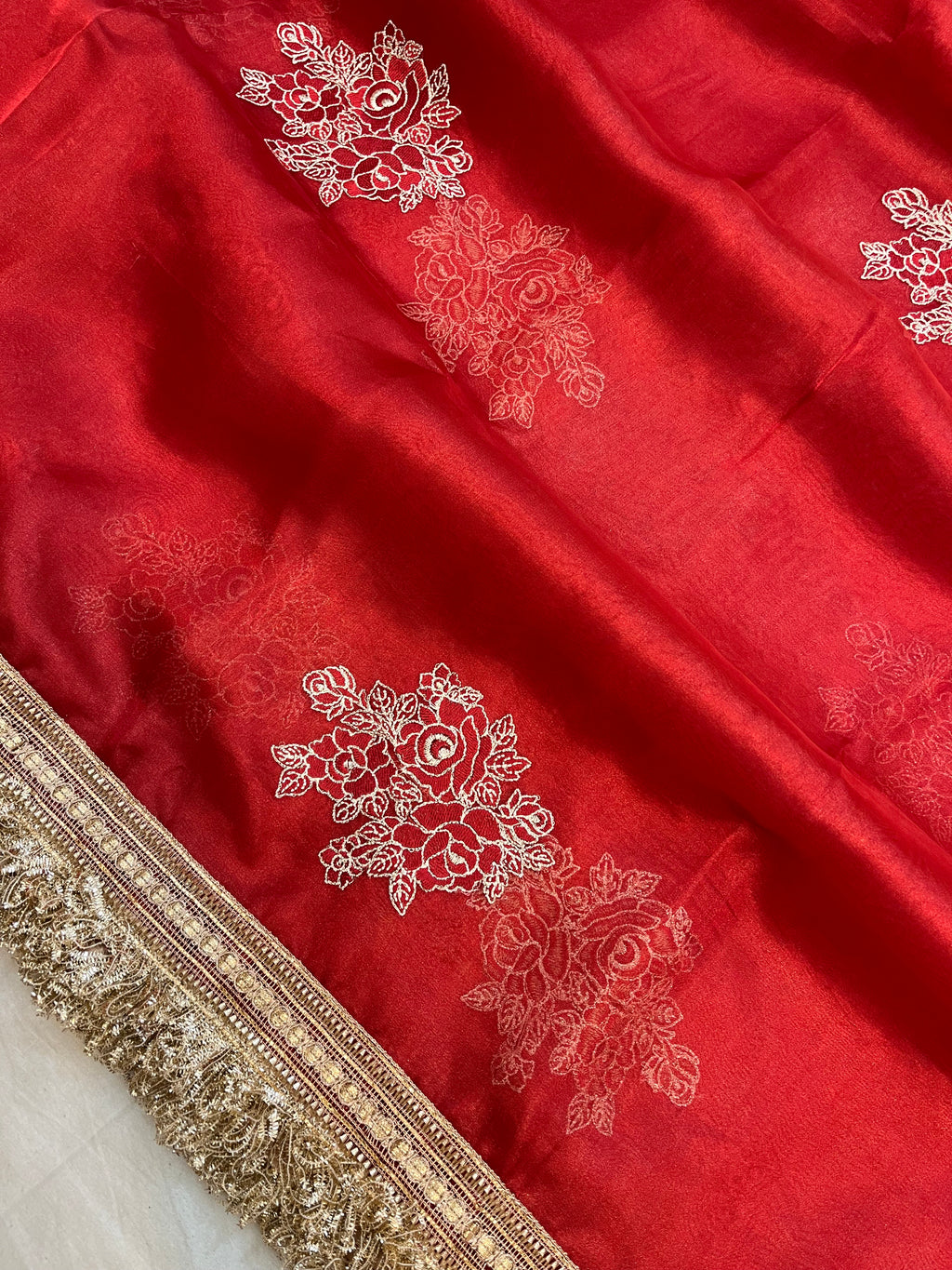 Red Color Pure Tissue Silk with Lace Work Banarasi Saree