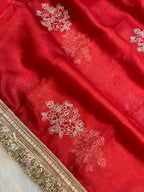 Red Color Pure Tissue Silk with Lace Work Banarasi Saree