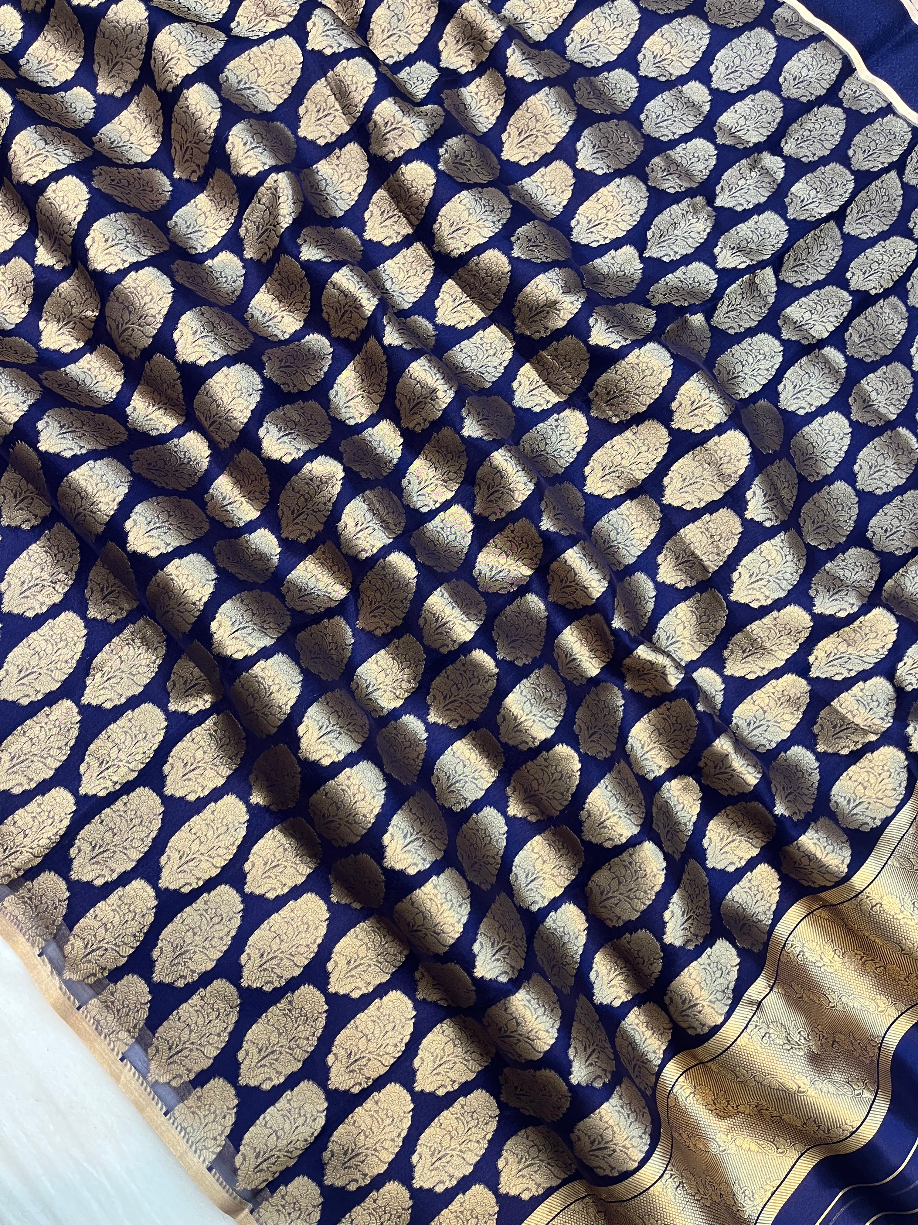 Navy Blue Pure Tissue Silk Handloom Banarasi Saree