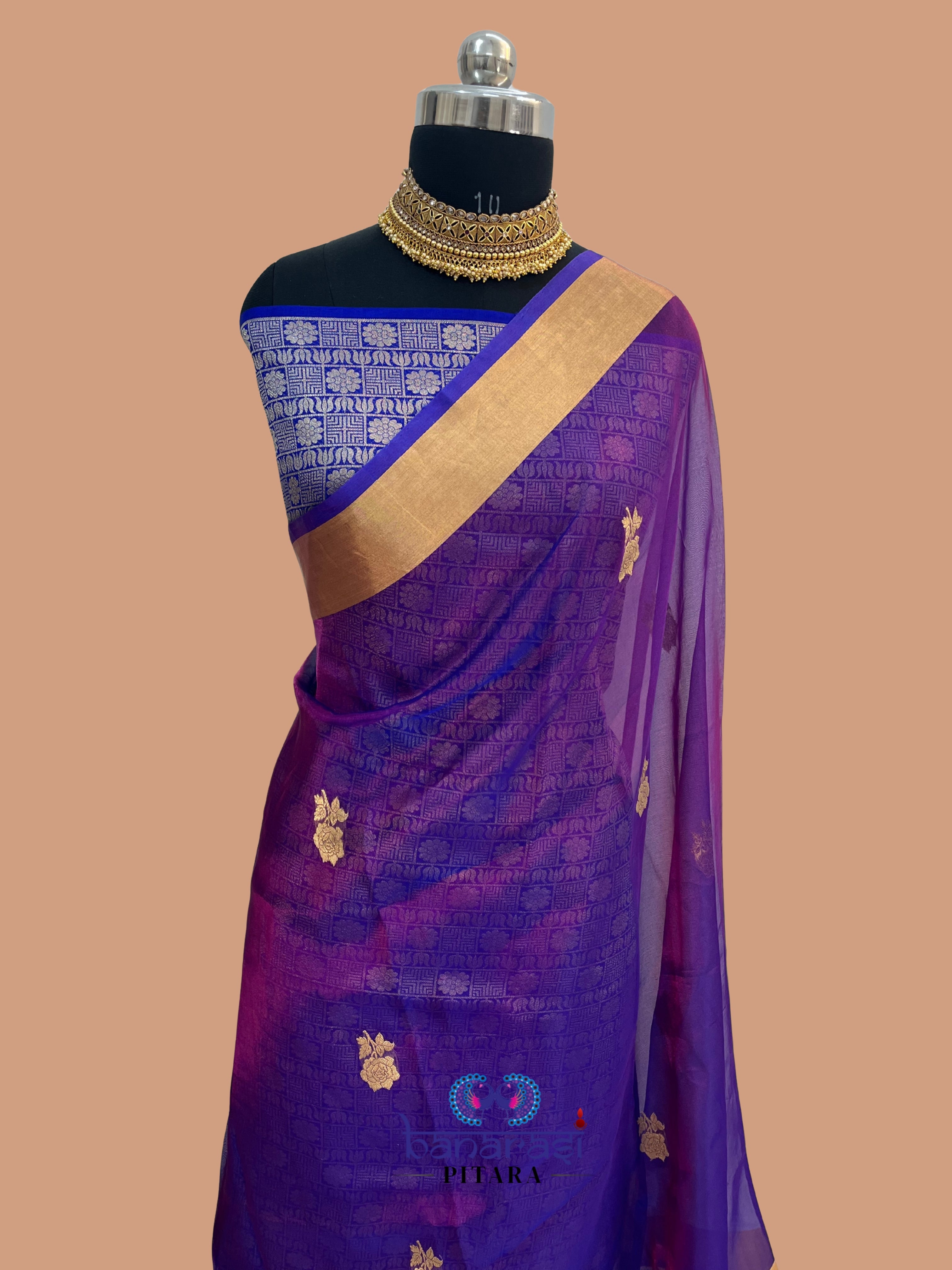 Purple Color Pure Tissue Handloom Banarasi Saree