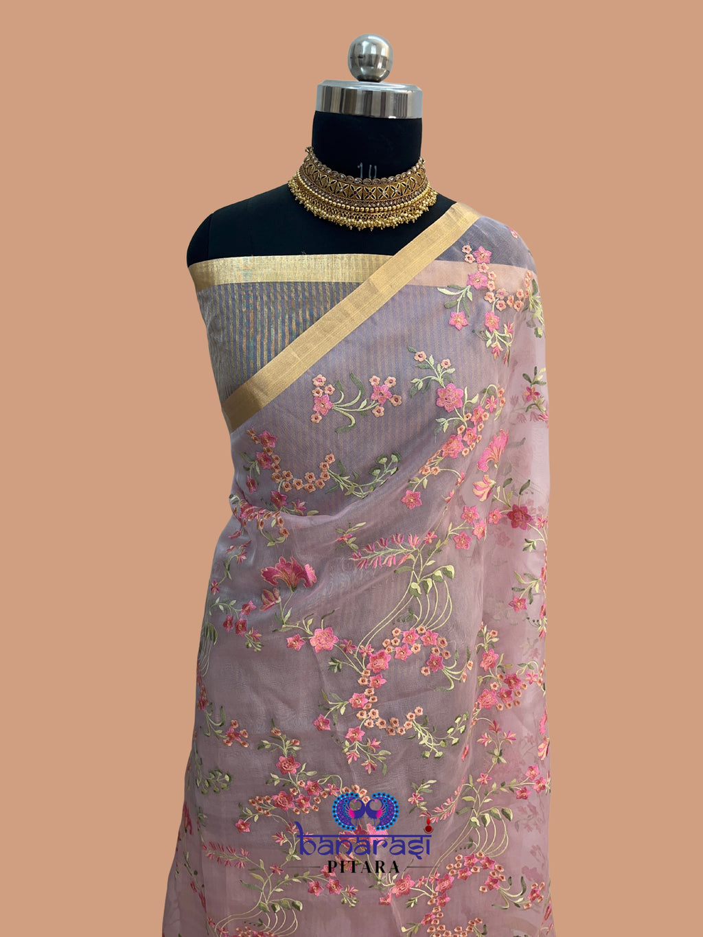 Pure Organza Chikankari Handloom Banarasi Saree