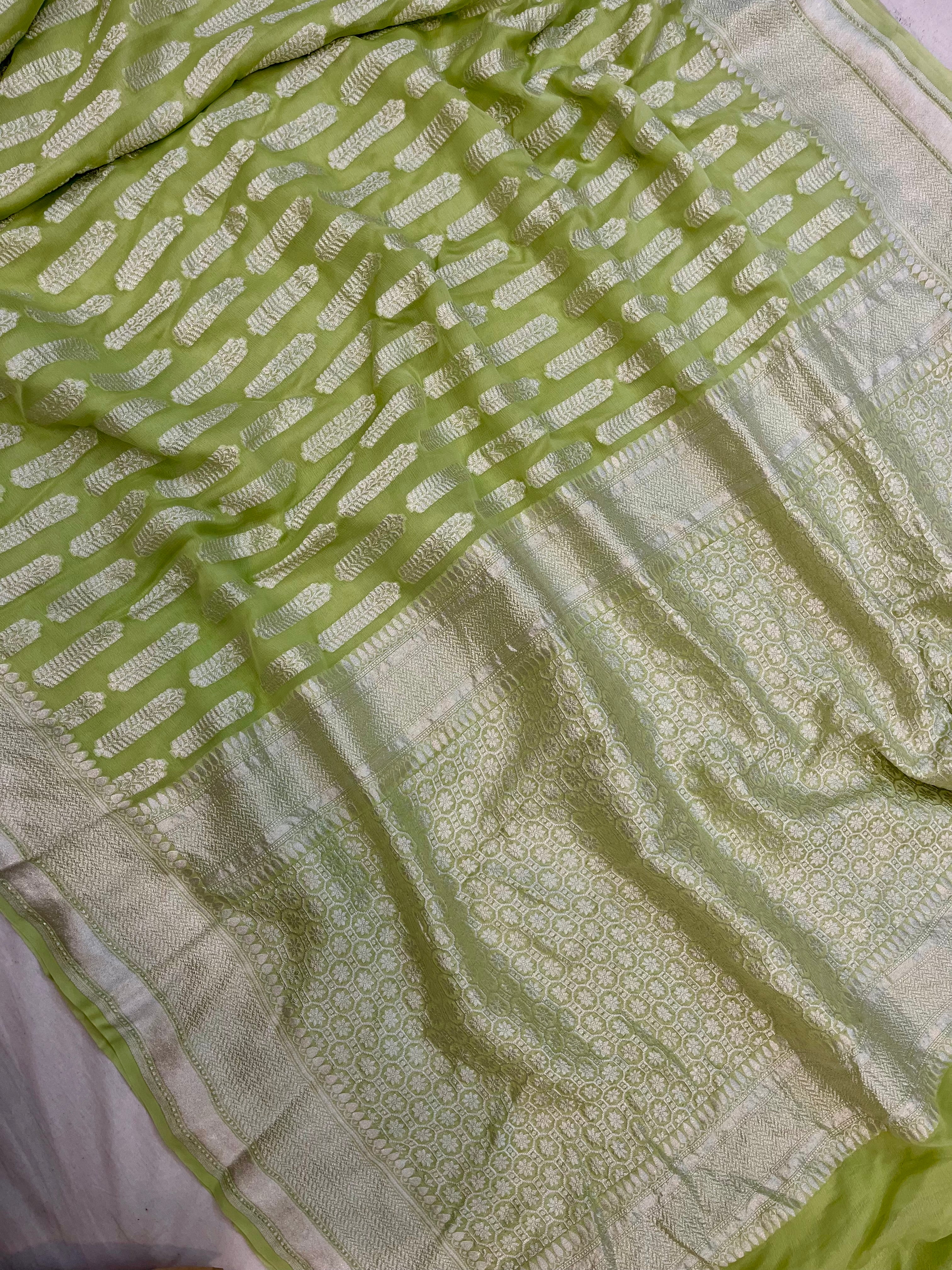 Pista Color Pure Chiffon Banarasi Saree