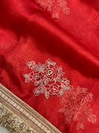 Red Color Pure Tissue Silk with Lace Work Banarasi Saree