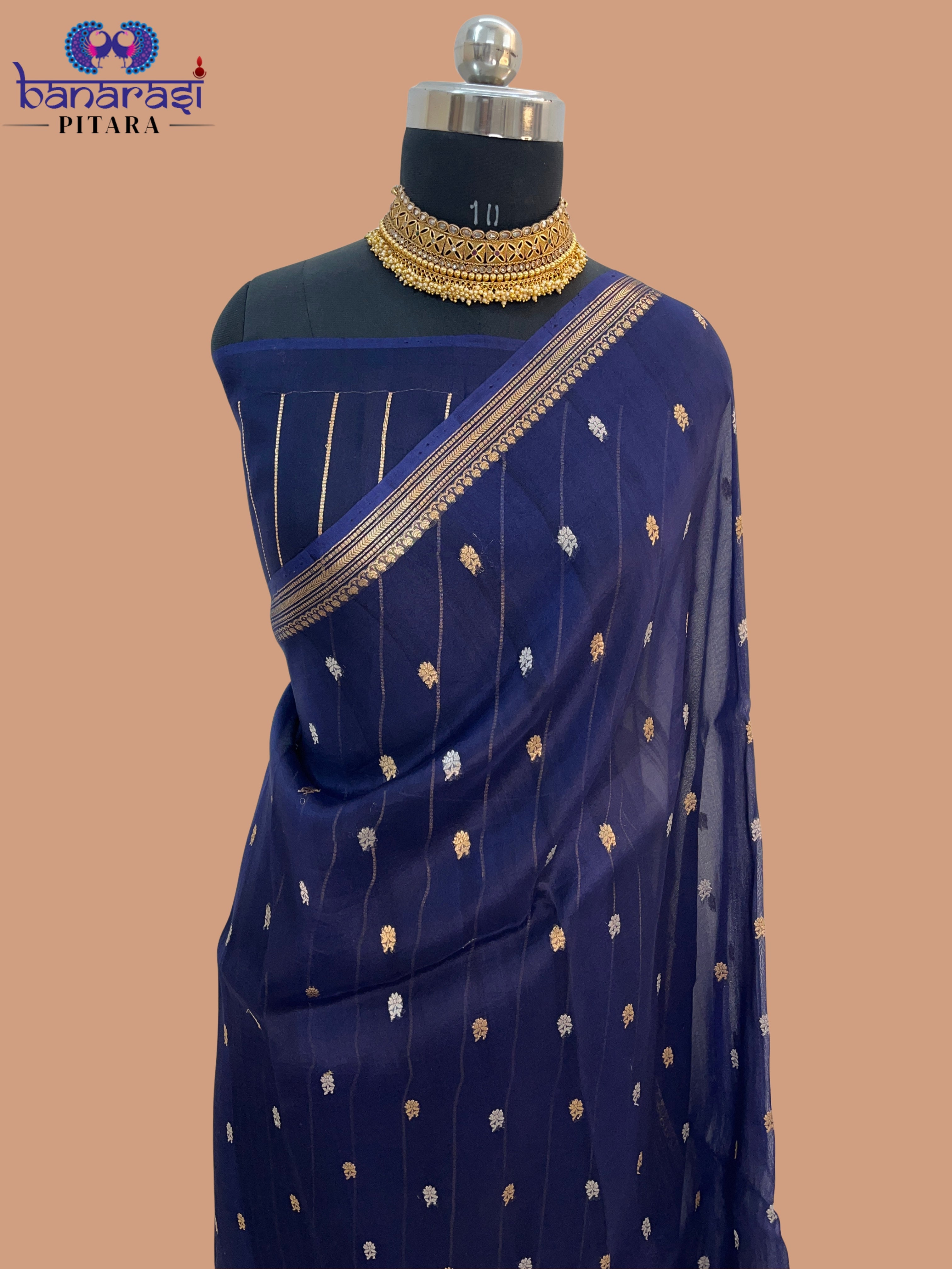 Pure Organza Handloom Banarasi Saree with Sona Rupa Buti