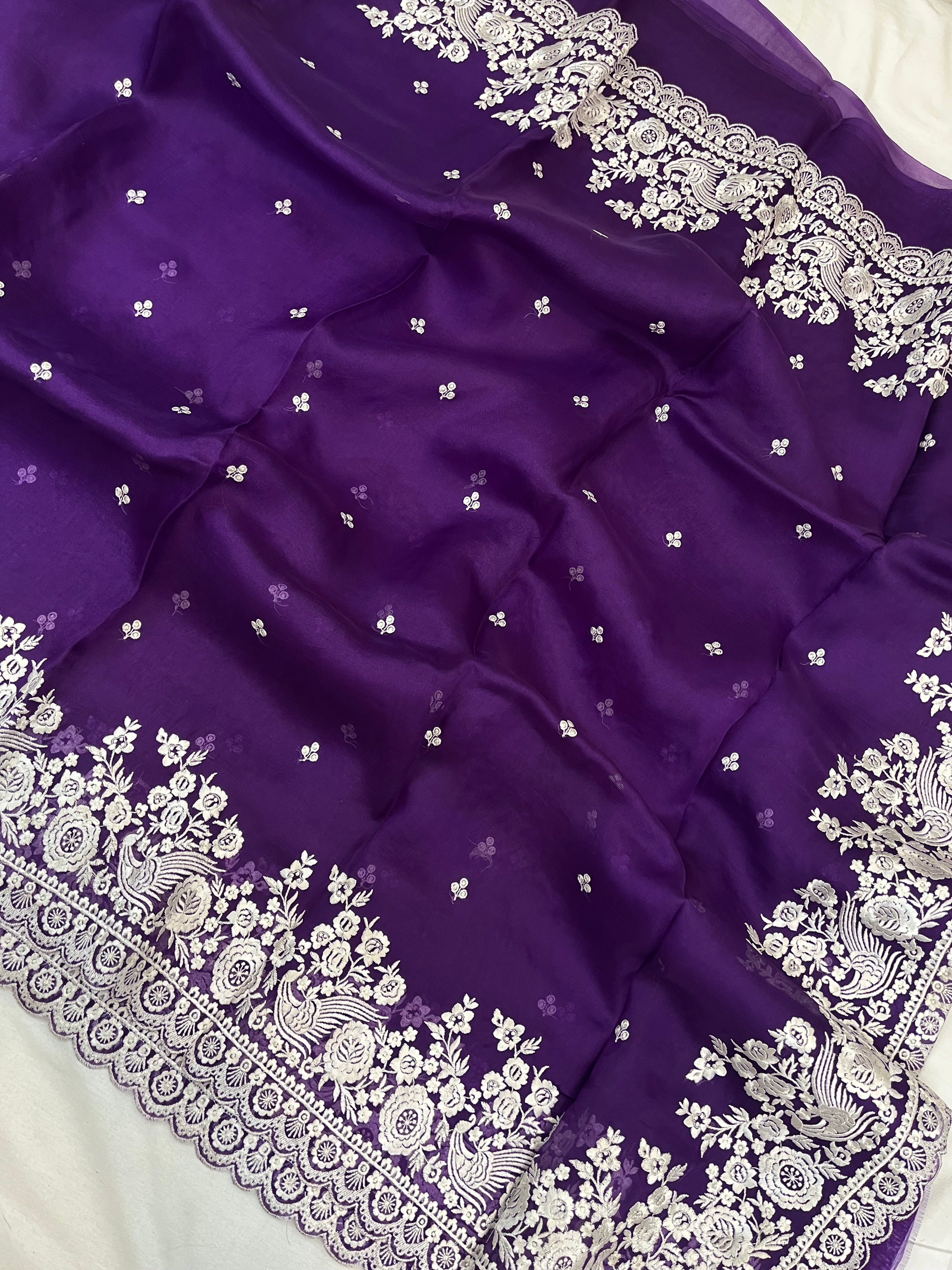 Pure Organza Embroidery Banarasi Saree