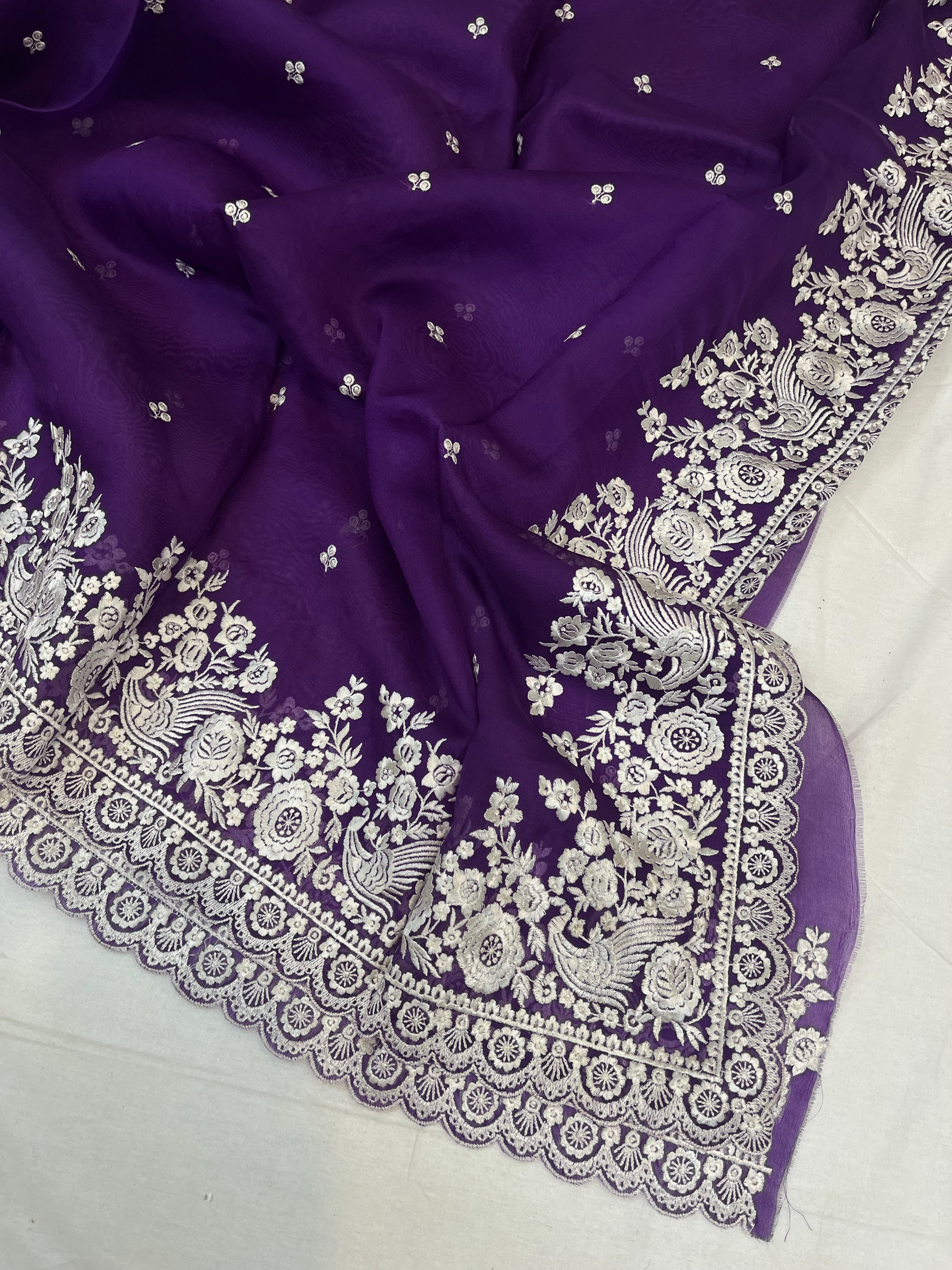 Pure Organza Embroidery Banarasi Saree