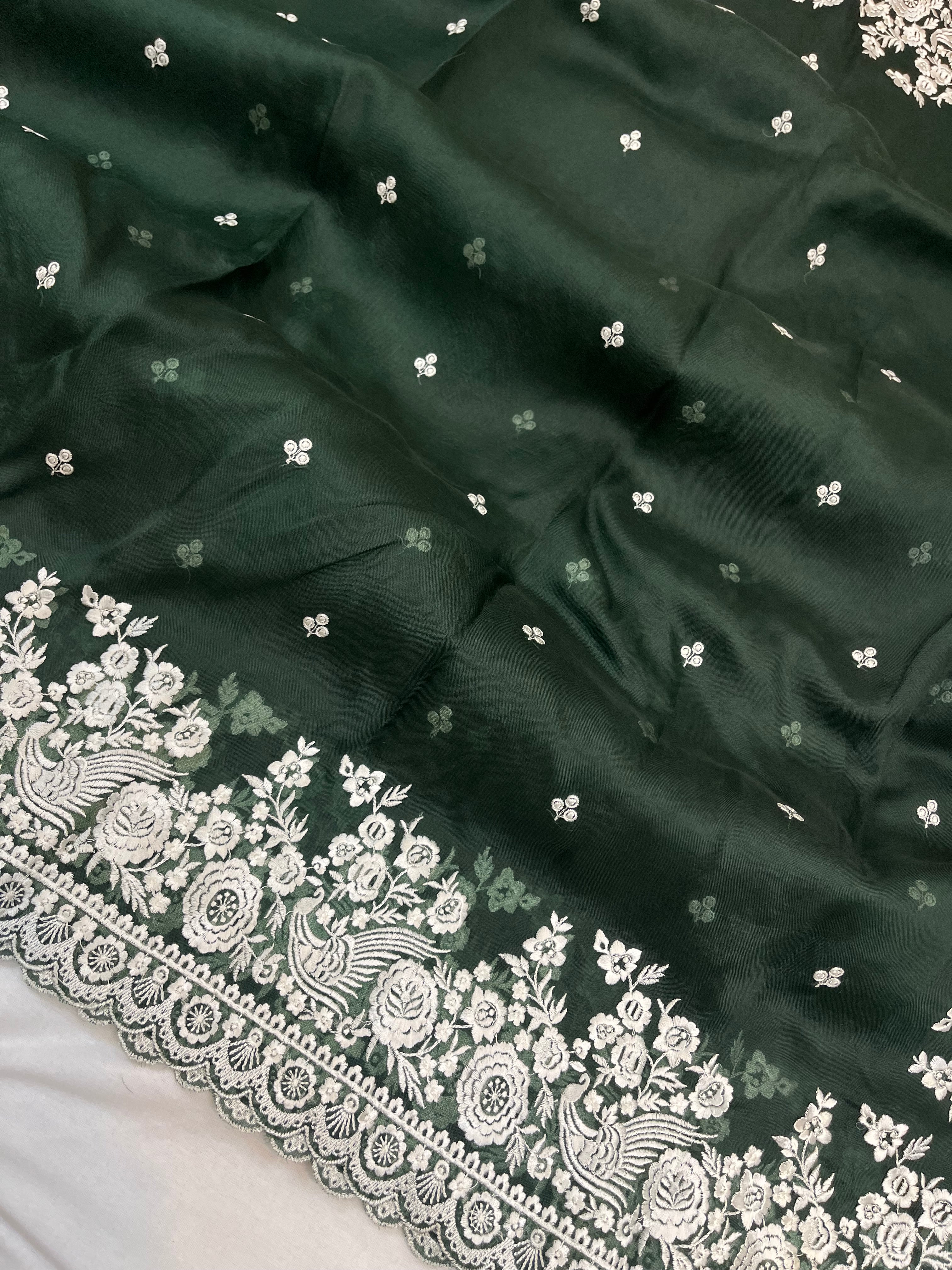Pure Kora Embroidery Banarasi Saree