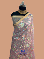 Pure Organza Chikankari Handloom Banarasi Saree