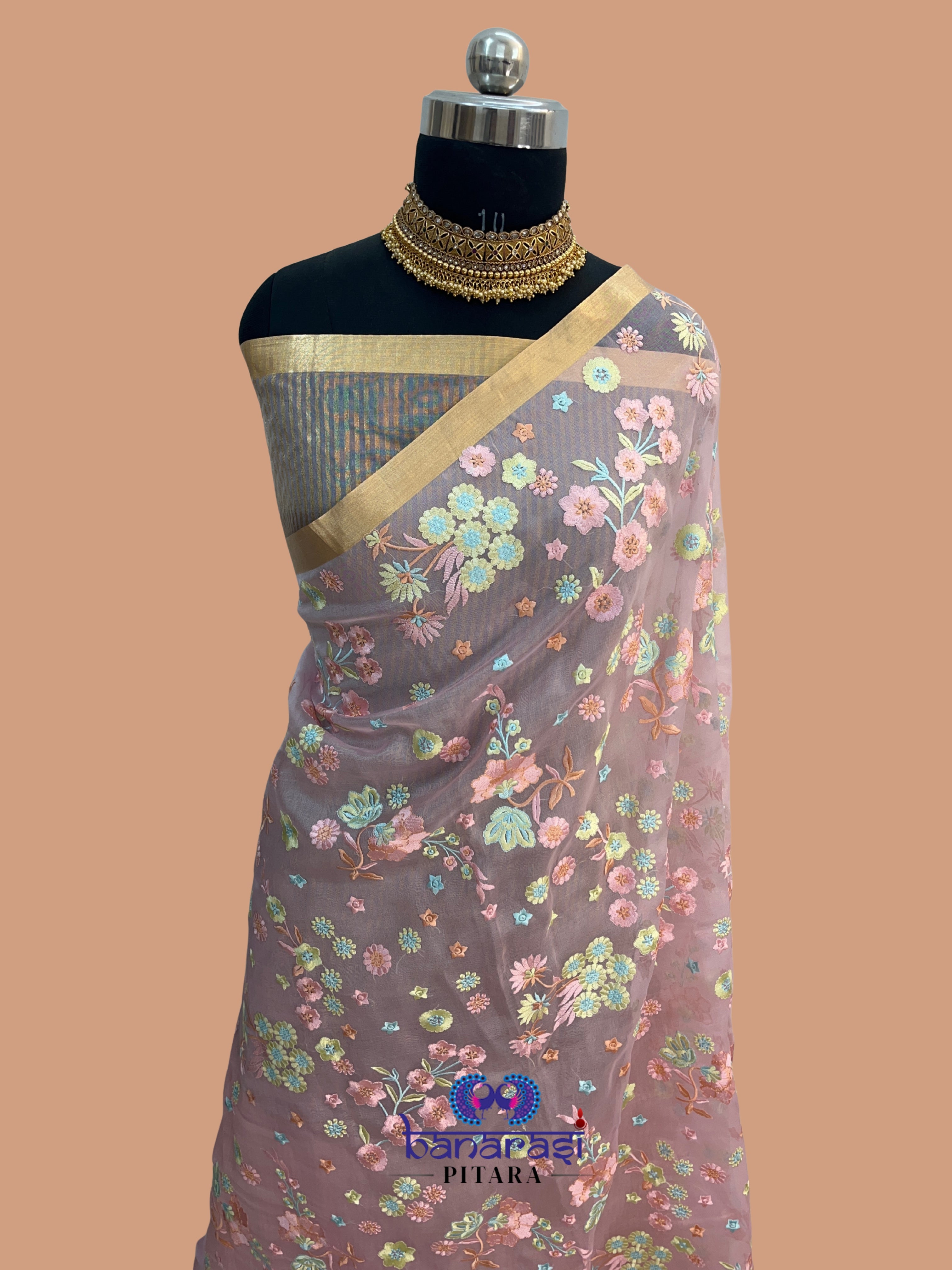 Pure Organza Chikankari Handloom Banarasi Saree