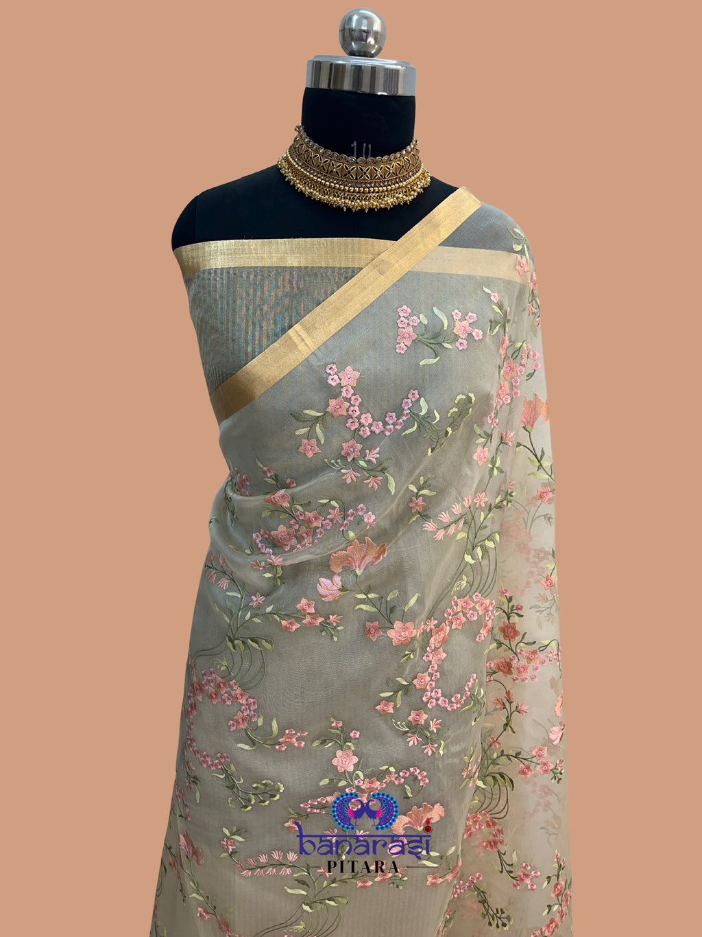 Pure Organza Chikankari Handloom Banarasi Saree