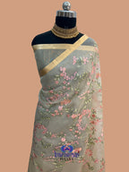 Pure Organza Chikankari Handloom Banarasi Saree