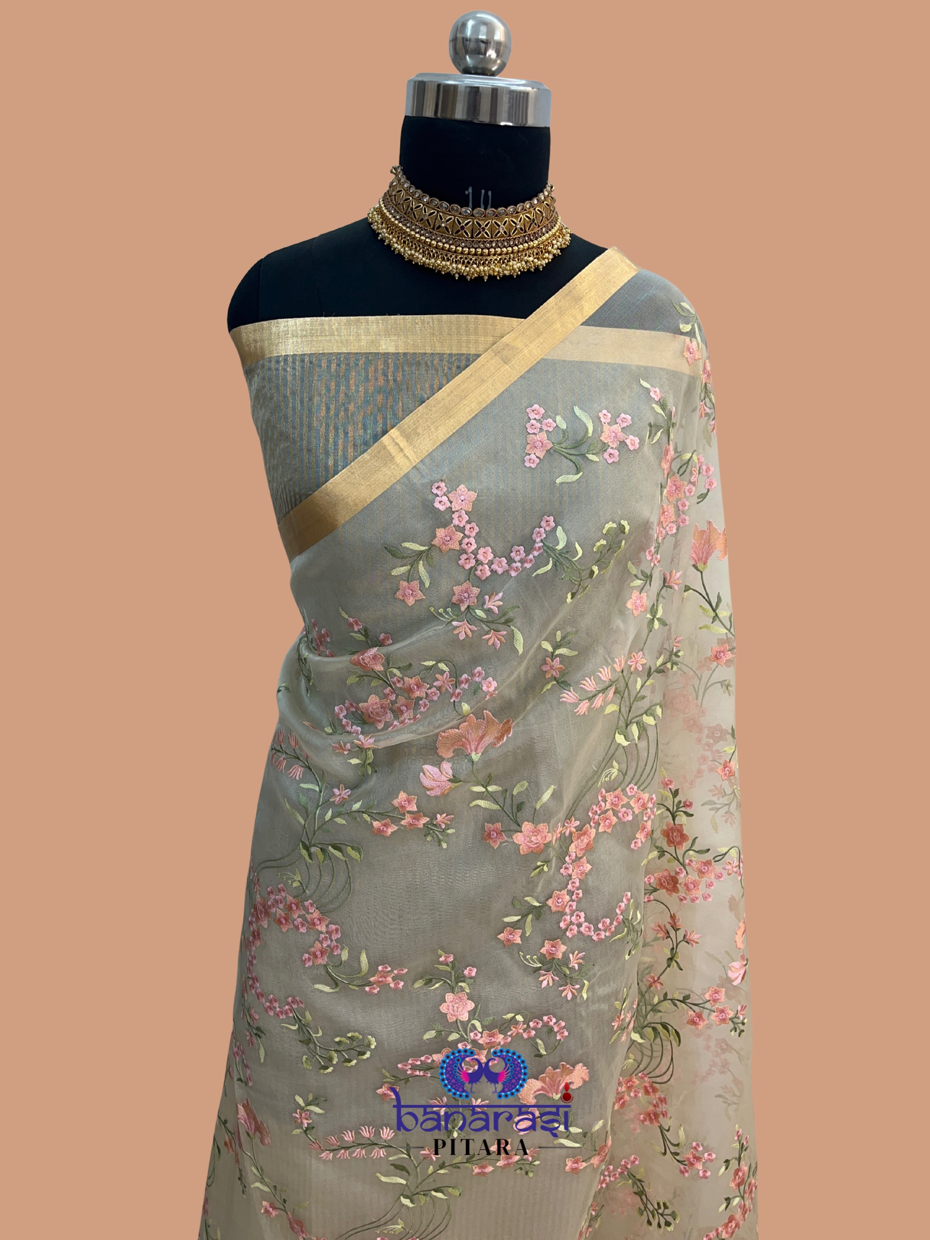 Pure Organza Chikankari Handloom Banarasi Saree