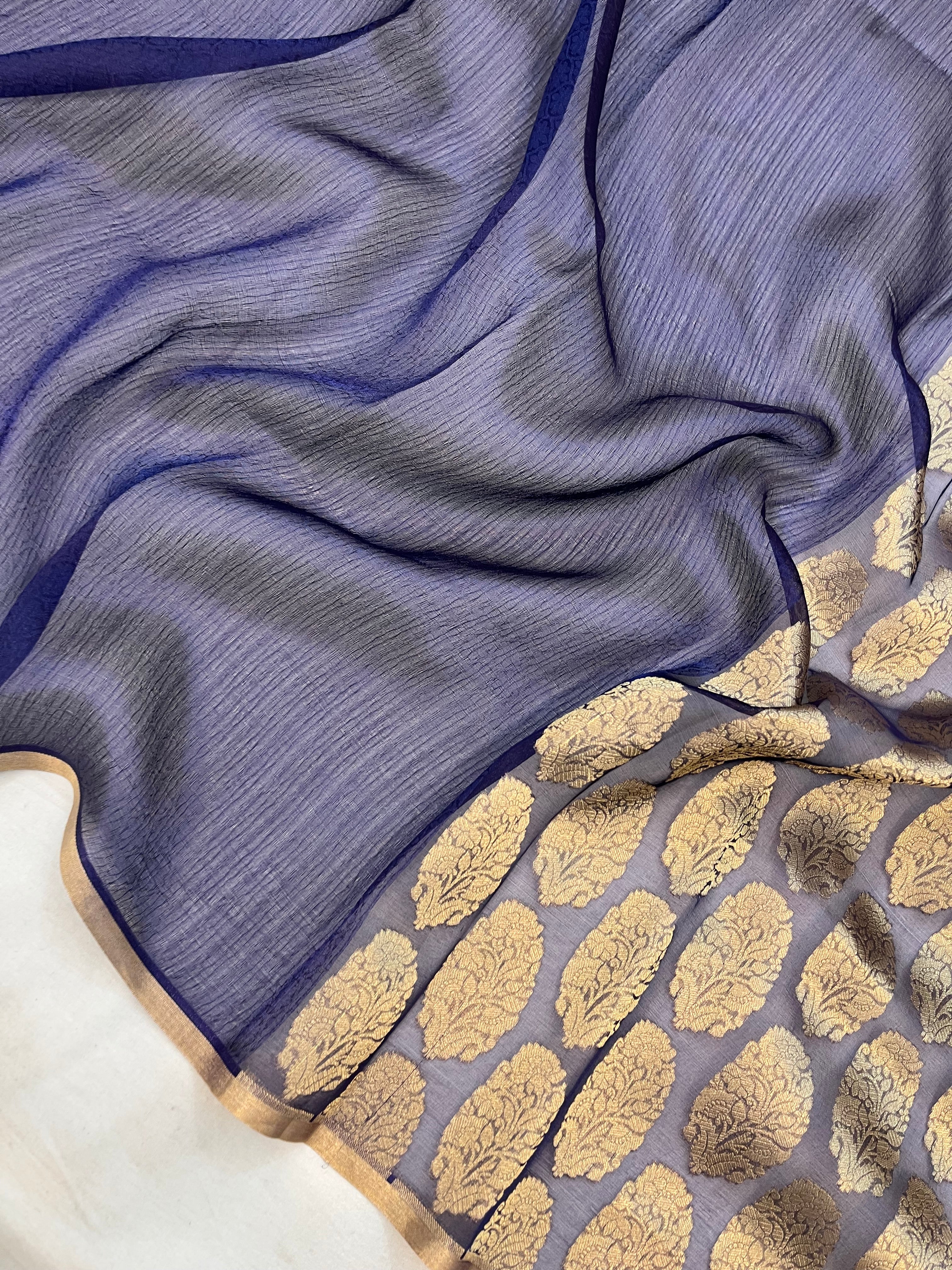 Navy Blue Pure Tissue Silk Handloom Banarasi Saree