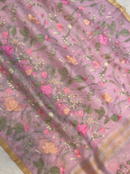 Pure Organza Chikankari Handloom Banarasi Saree