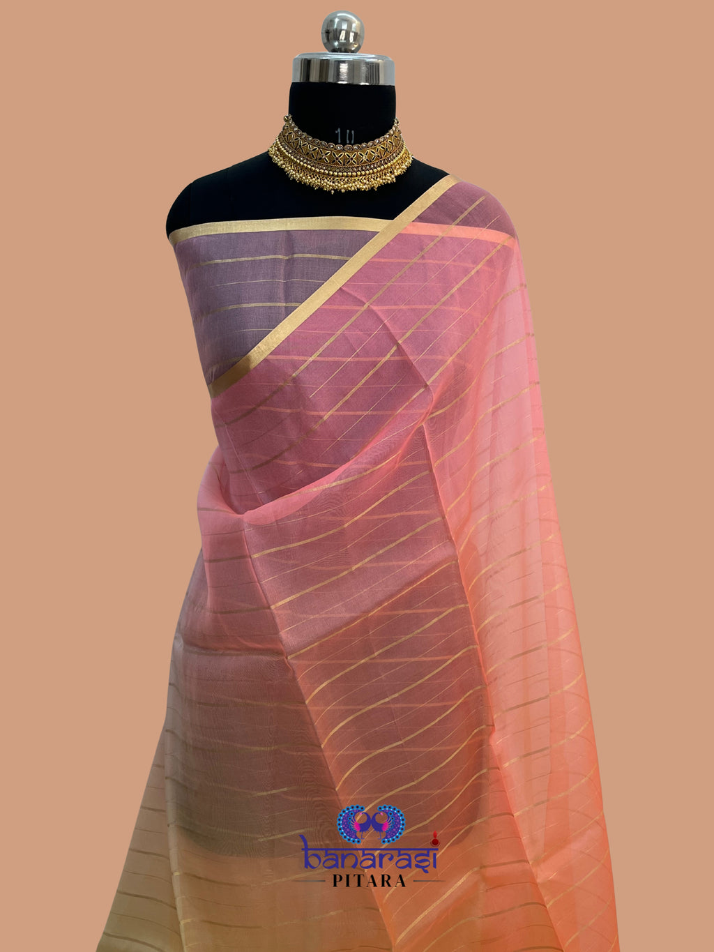 Pure Organza Plain Multi Banarasi Saree