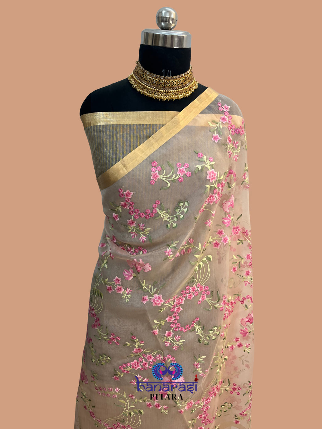 Pure Organza Chikankari Handloom Banarasi Saree