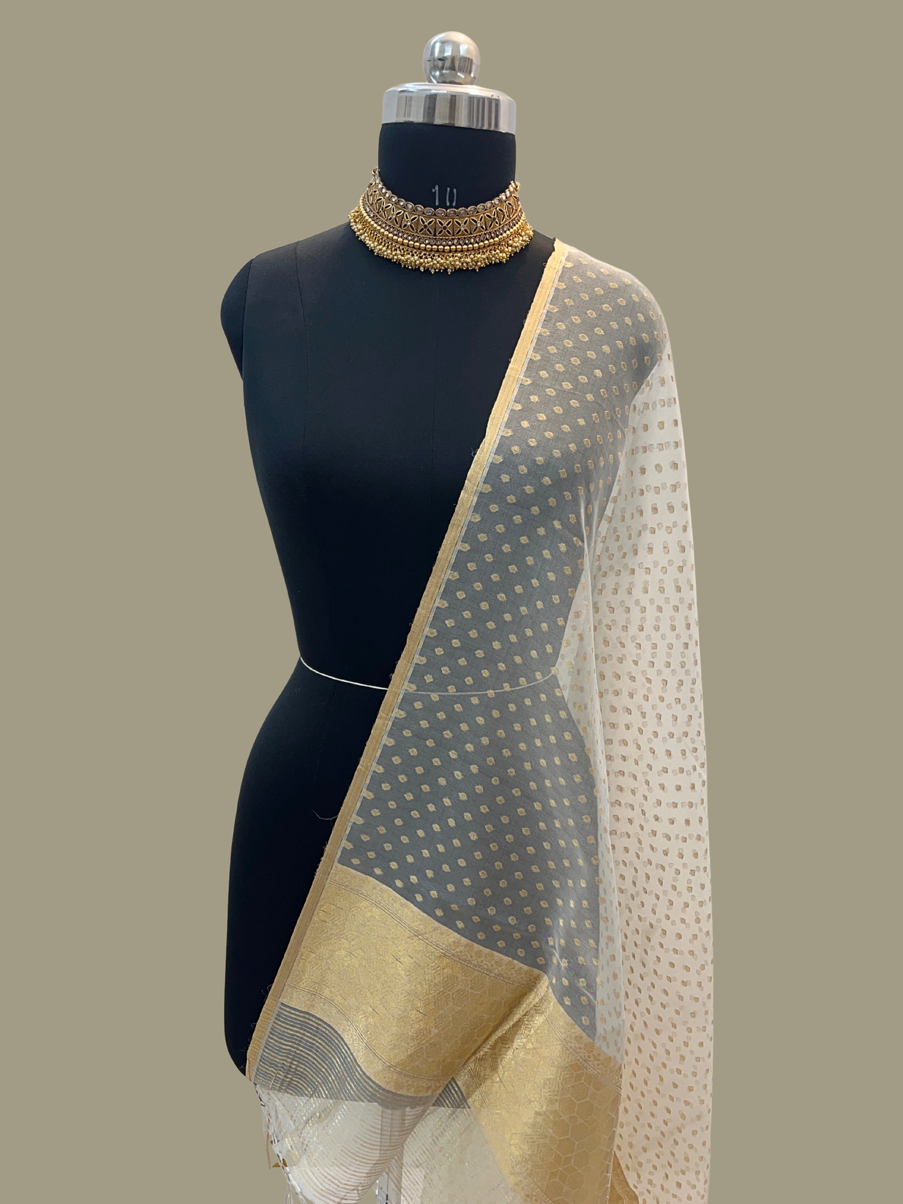 White Color Pure Organza Banarasi Dupatta