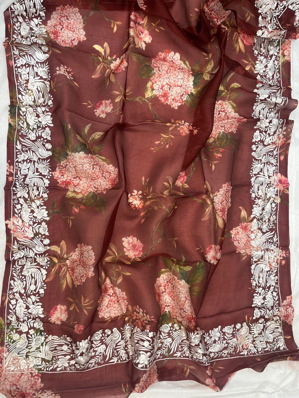 Pure Kora Embroidery with Digital Print Banarasi Saree