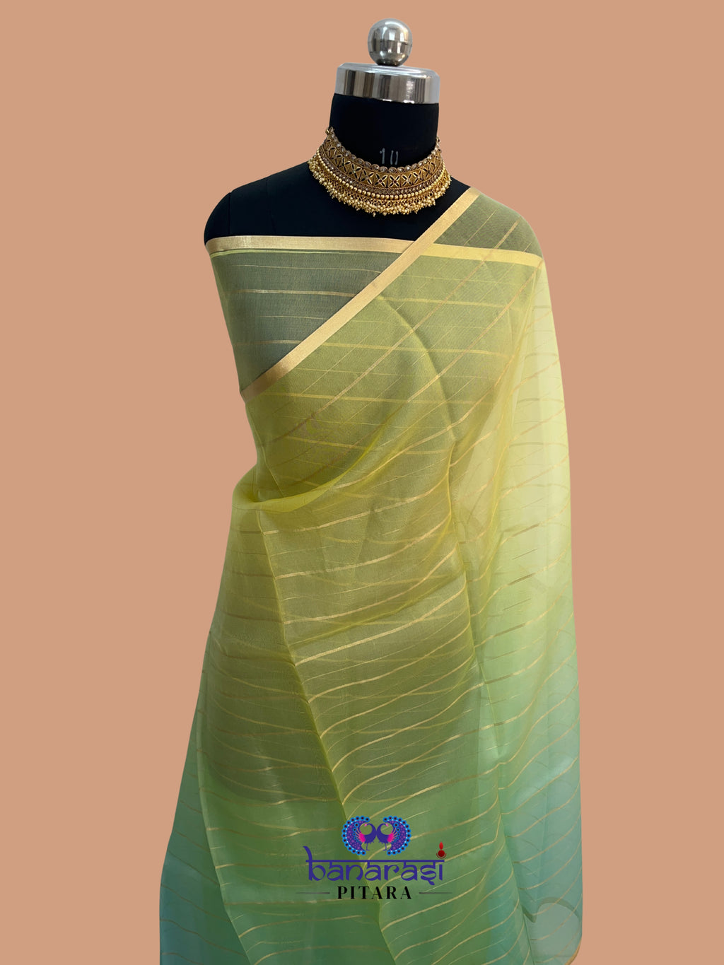 Pure Organza Plain Multi Banarasi Saree