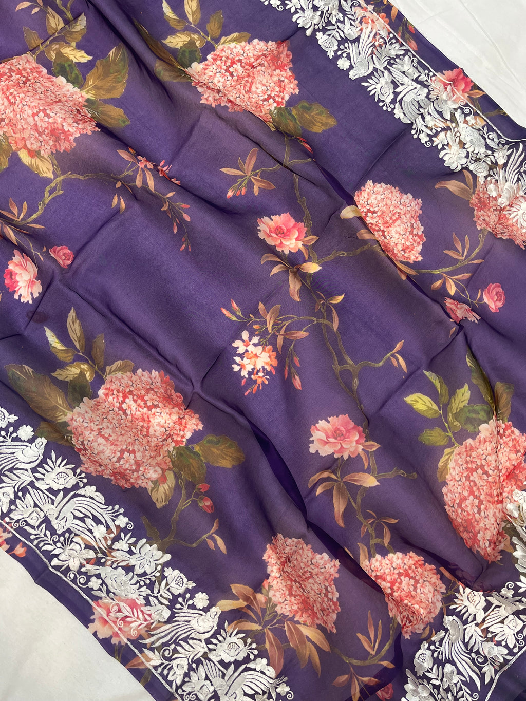 Pure Kora Embroidery with Digital Print Banarasi Saree