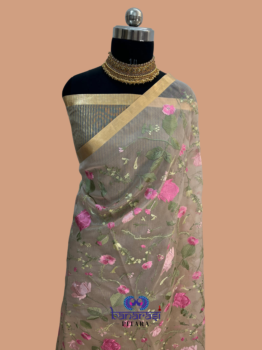 Pure Organza Chikankari Handloom Banarasi Saree