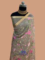 Pure Organza Chikankari Handloom Banarasi Saree