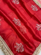 Red Color Pure Tissue Silk with Lace Work Banarasi Saree
