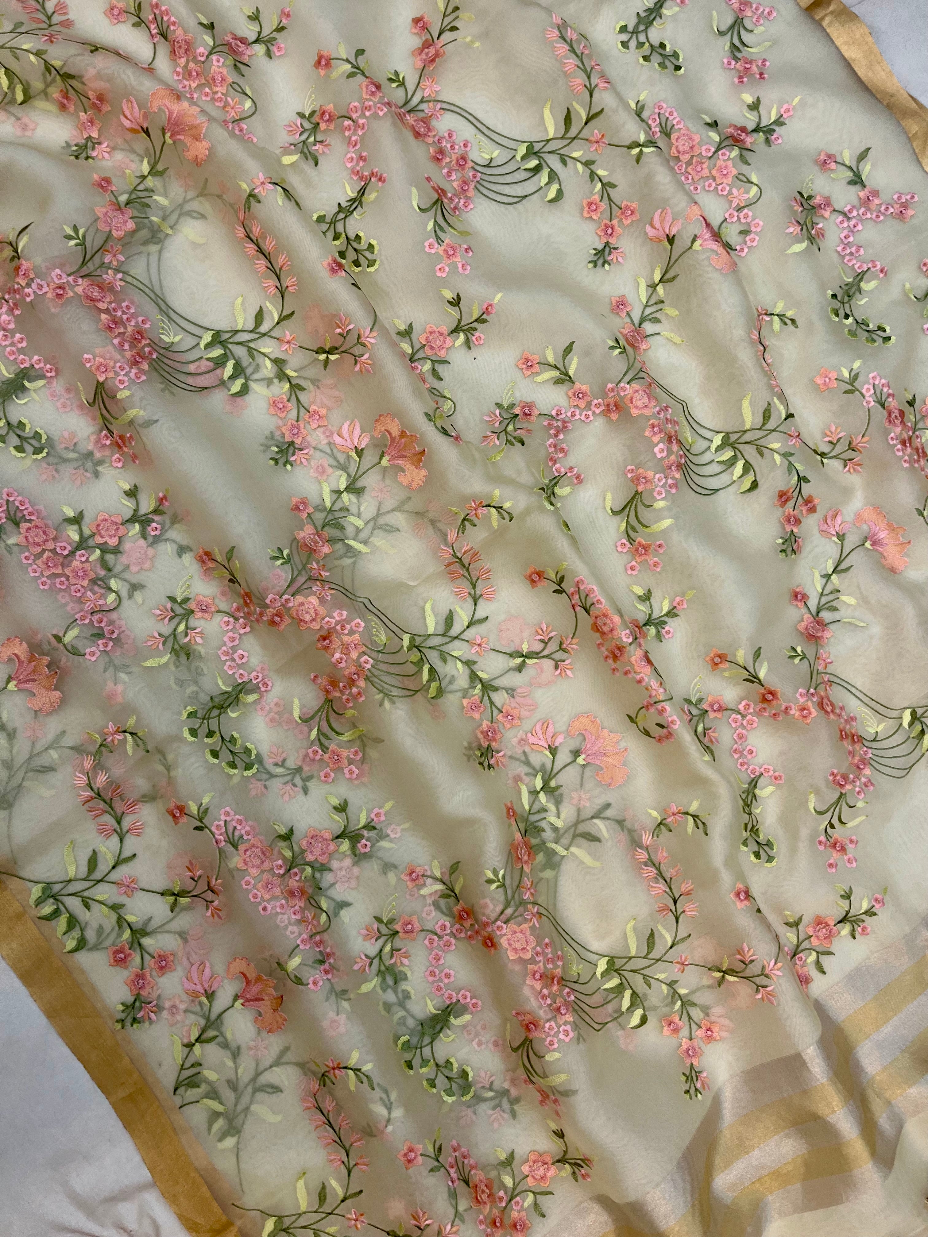 Pure Organza Chikankari Handloom Banarasi Saree