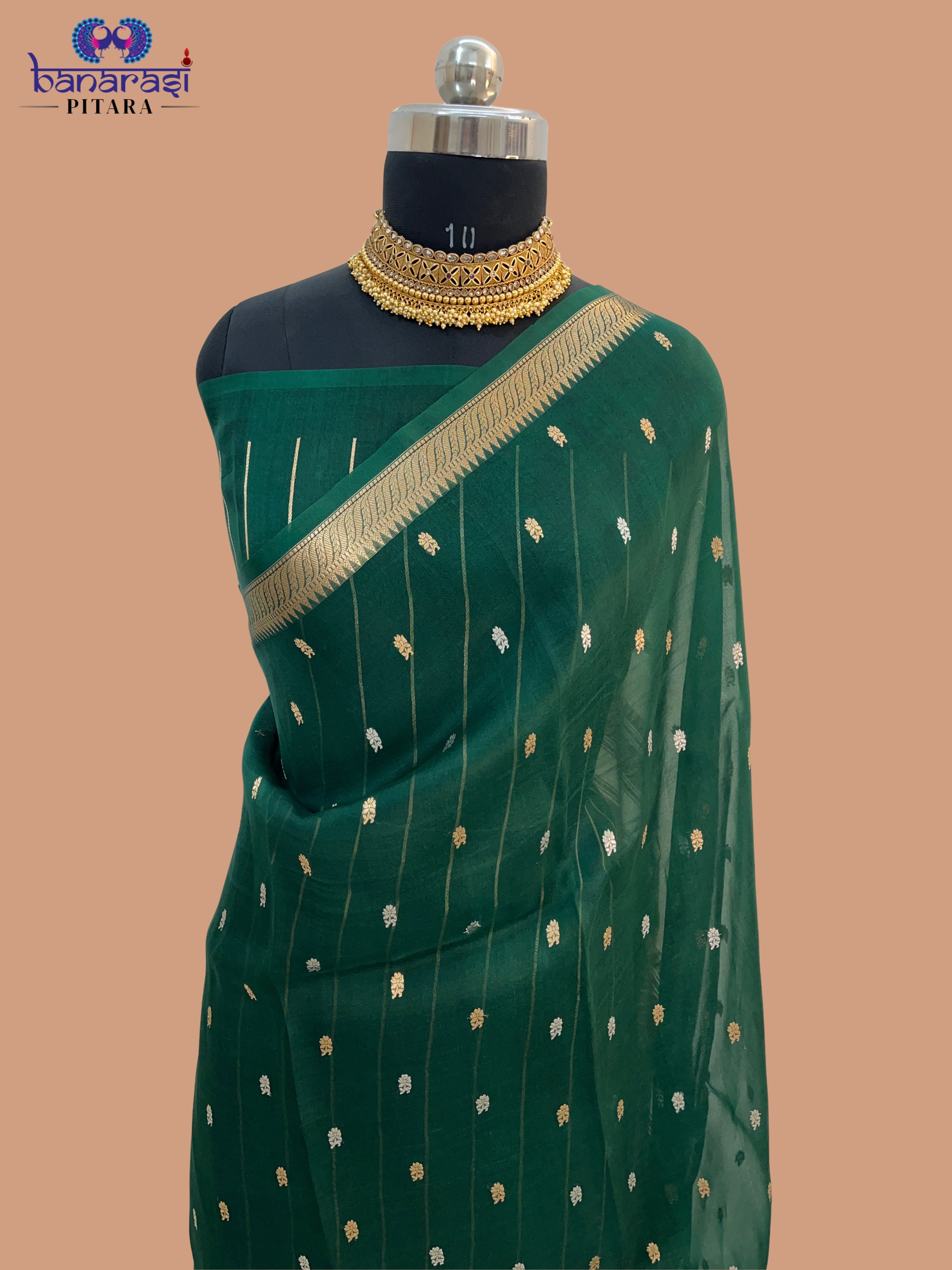 Pure Organza Handloom Banarasi Saree with Sona Rupa Buti