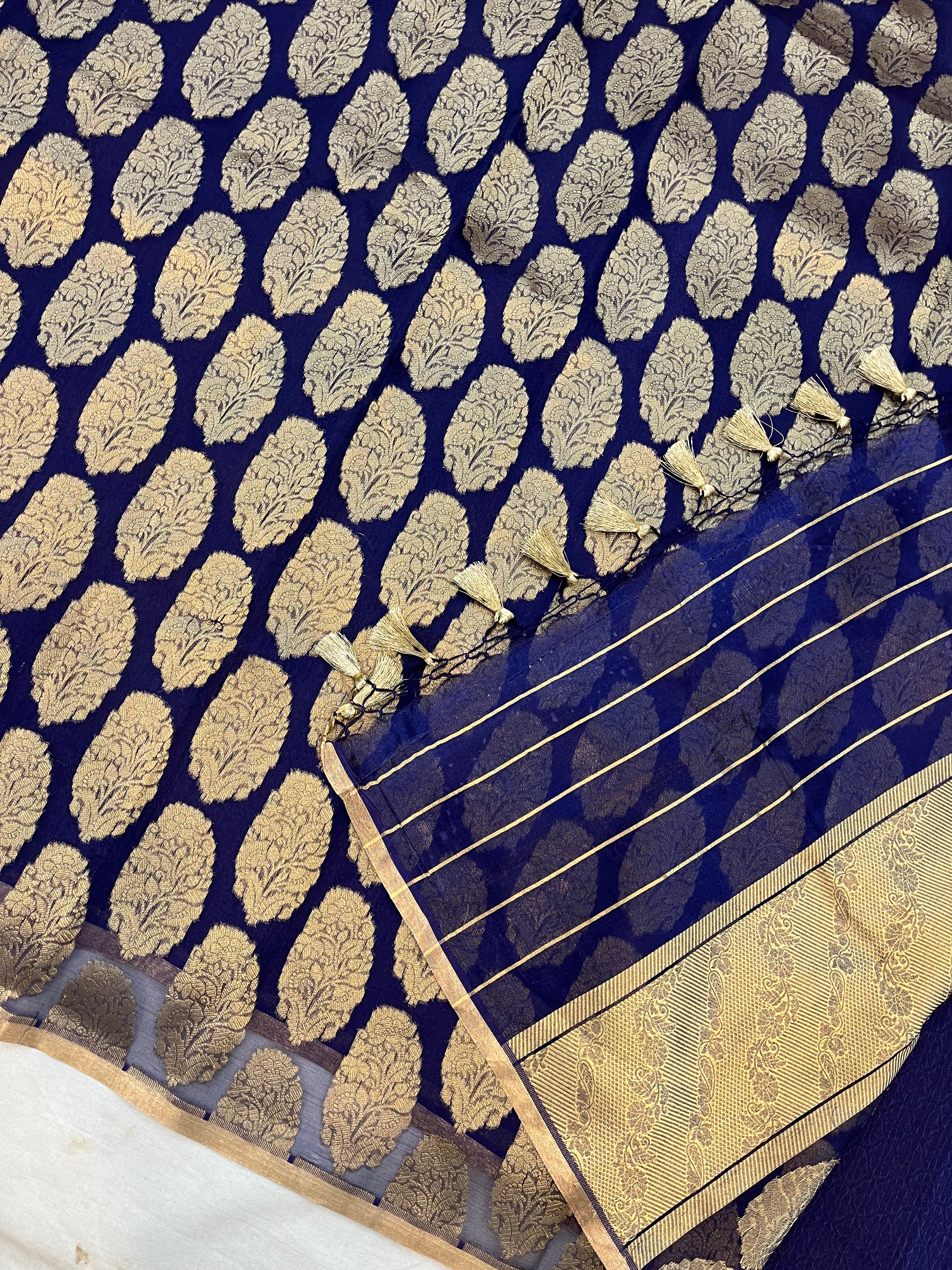 Navy Blue Pure Tissue Silk Handloom Banarasi Saree