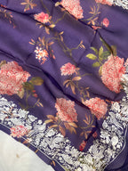 Pure Kora Embroidery with Digital Print Banarasi Saree