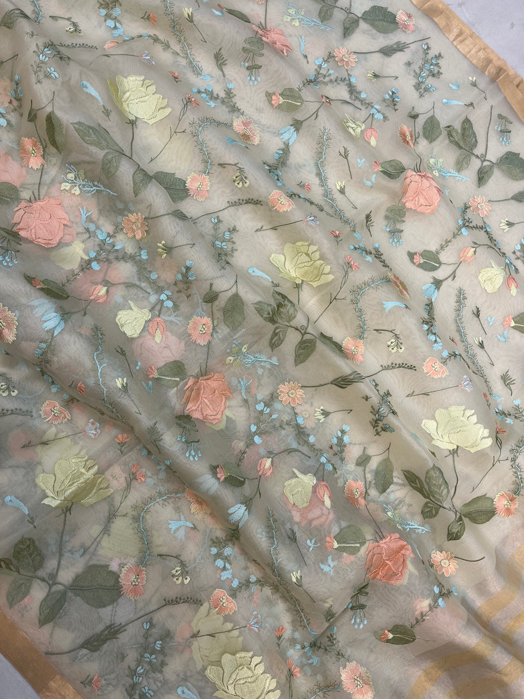 Pure Organza Chikankari Handloom Banarasi Saree