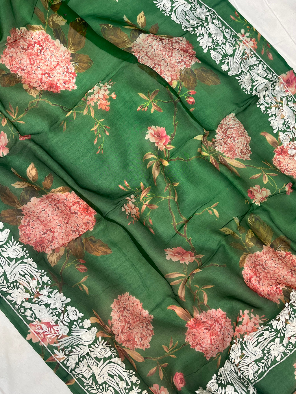 Pure Kora Embroidery with Digital Print Banarasi Saree