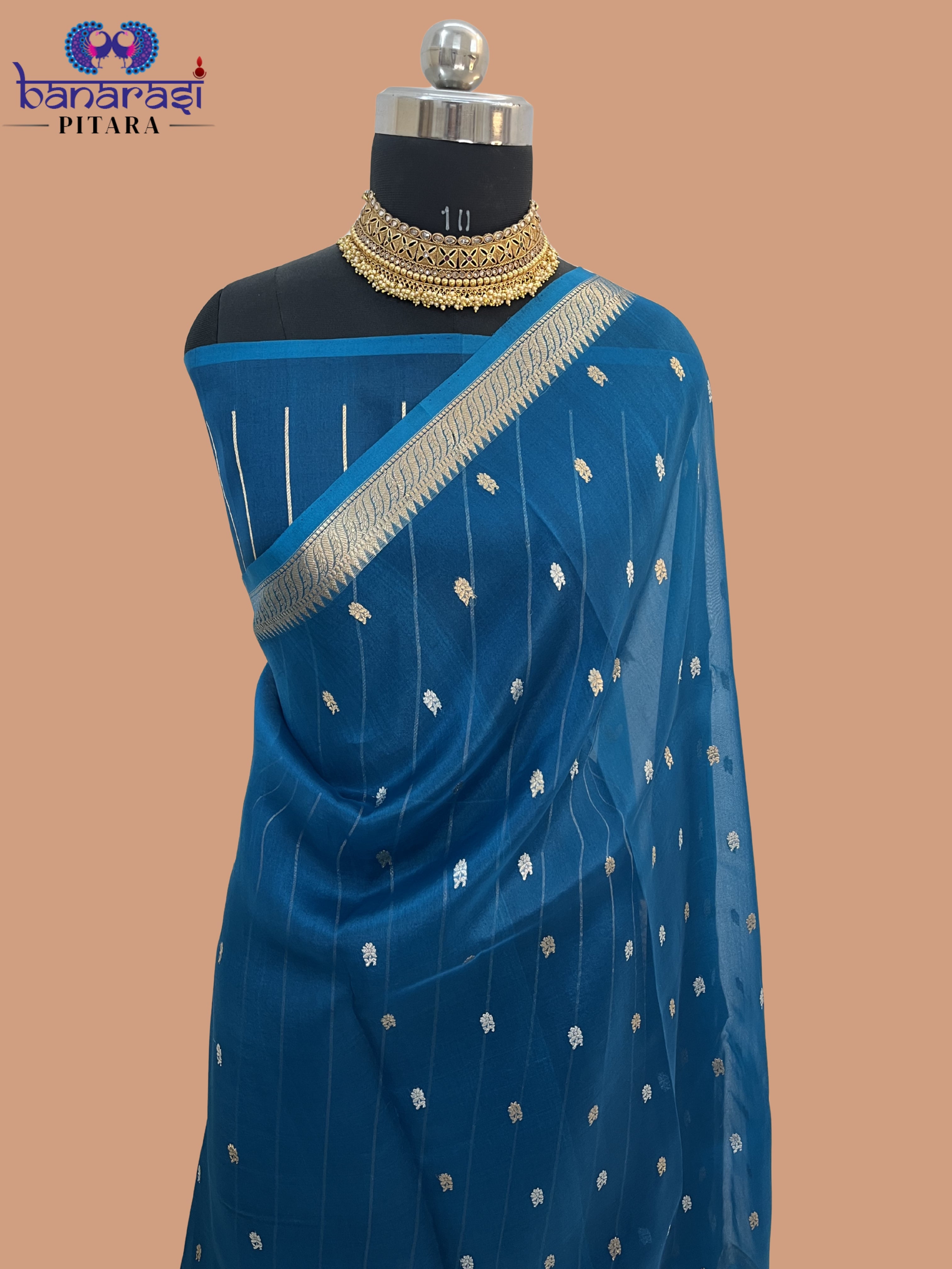 Pure Organza Handloom Banarasi Saree with Sona Rupa Buti