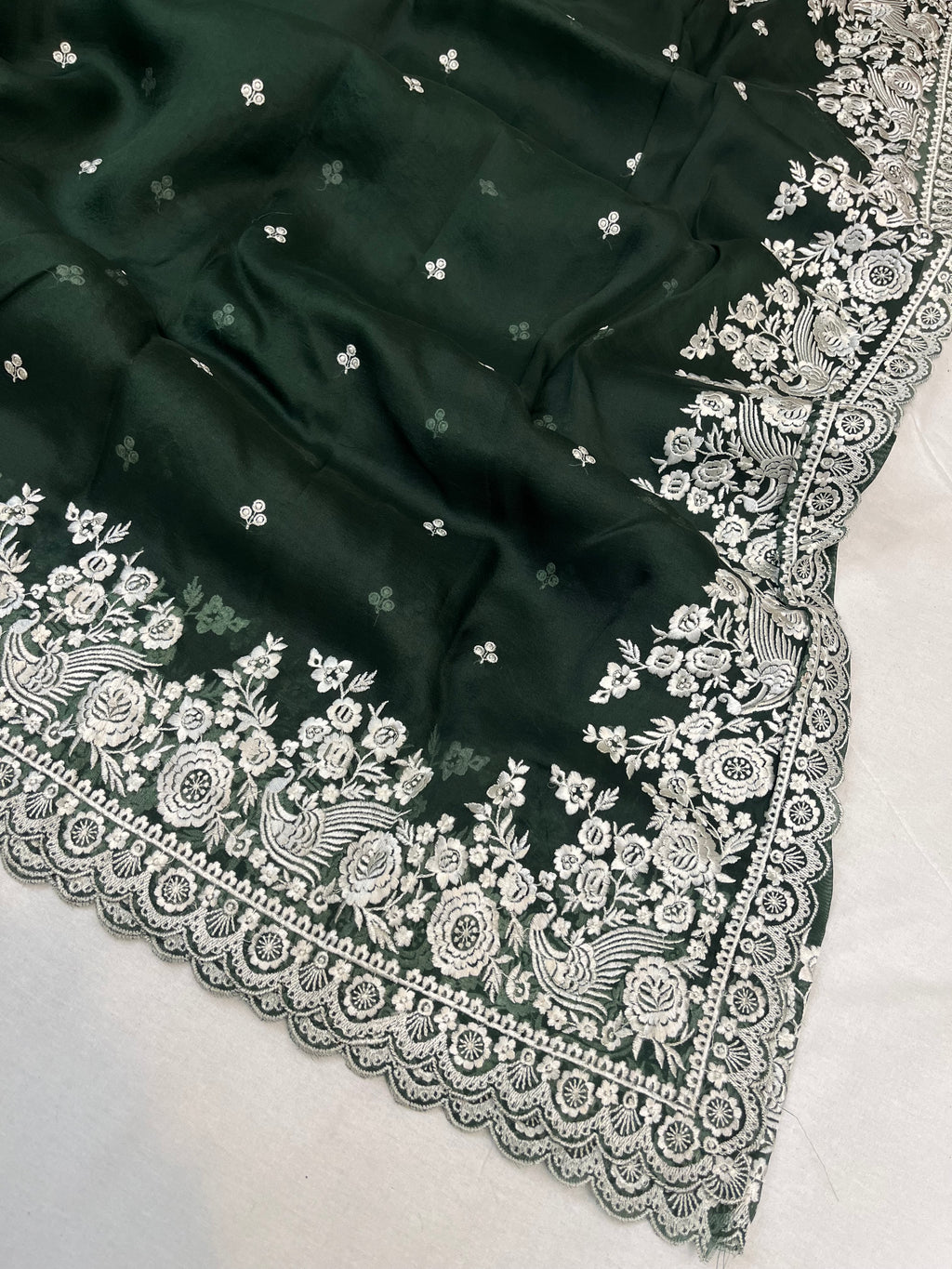 Pure Kora Embroidery Banarasi Saree