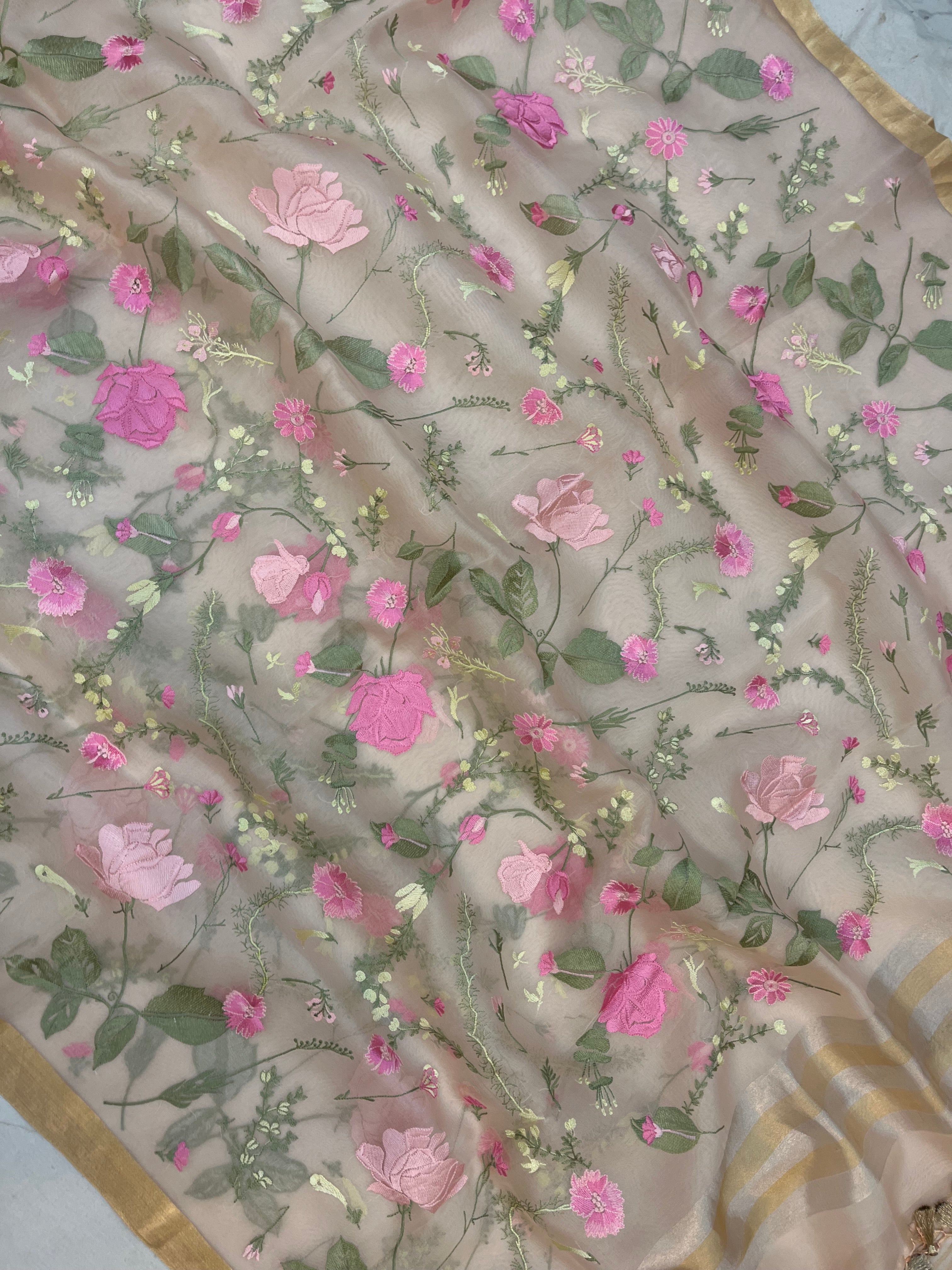 Pure Organza Chikankari Handloom Banarasi Saree