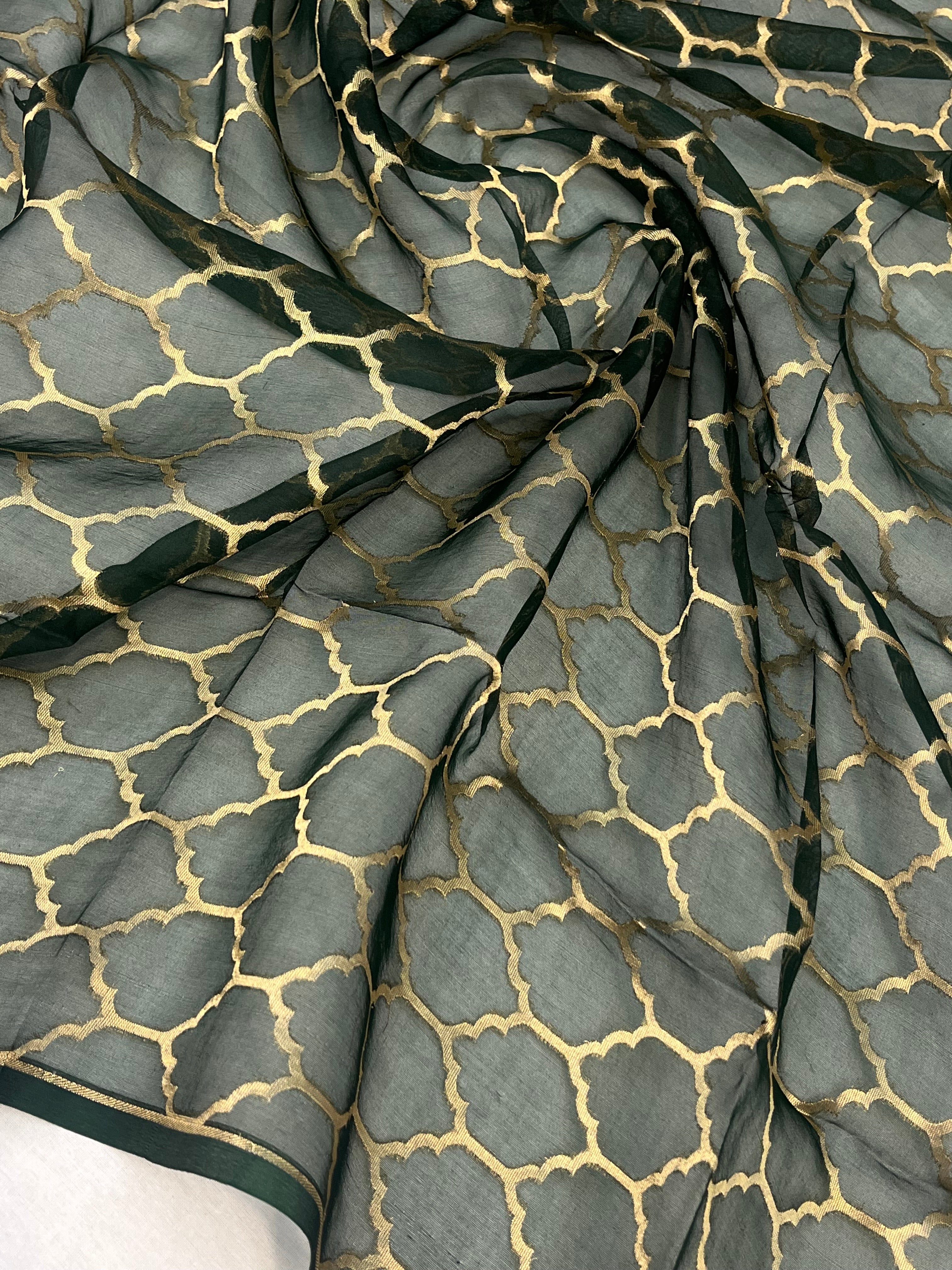 Pure Kora Embroidery with Digital Print Banarasi Saree