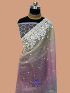 Pure Organza Embroidery with Rainbow Dye Banarasi Saree